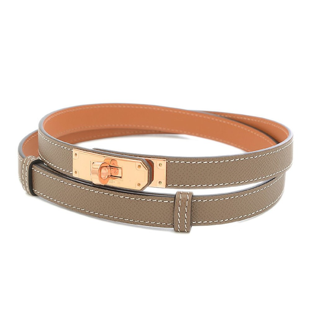 Hermes Kelly Belt Epson Etoupe Rose Gold Metal Fittin… Gem